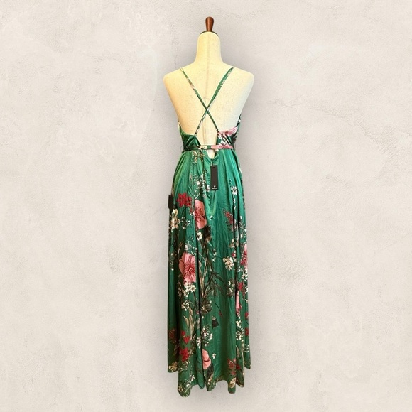 NWT Lulus Still the One Emerald Green Floral Print Satin Maxi Dress. XL #1553 - Picture 5 of 10